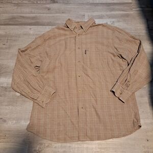 Woolrich Beige / Tan Plaid Button Down Flannel Shirt Men's Large 100% Cotton